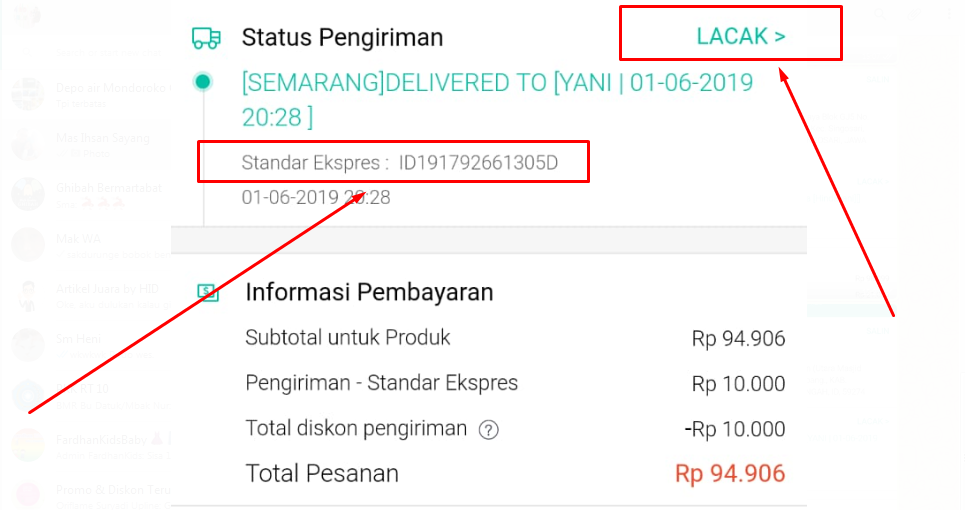 Gambar Cara cek resi Shopee express standard