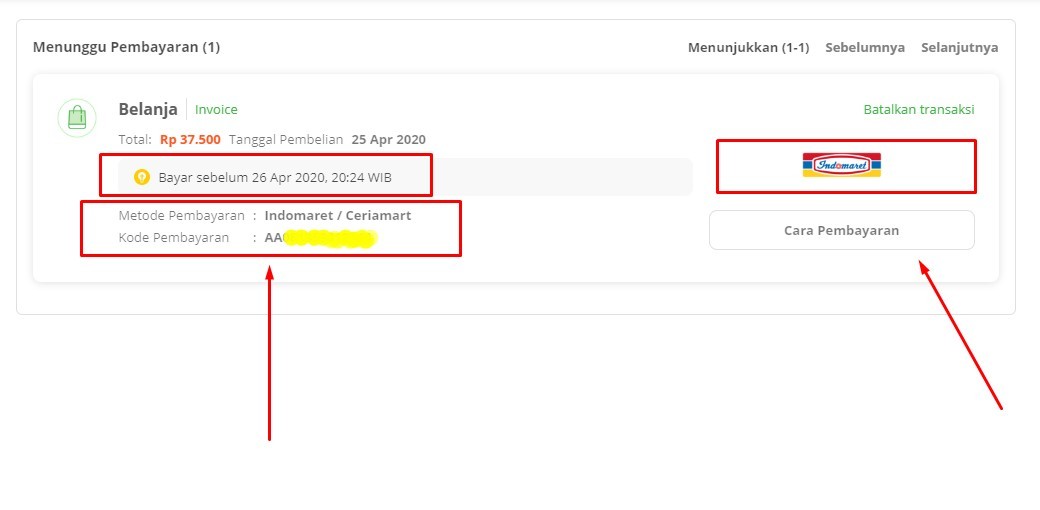 bayar tokopedia lewat indomaret