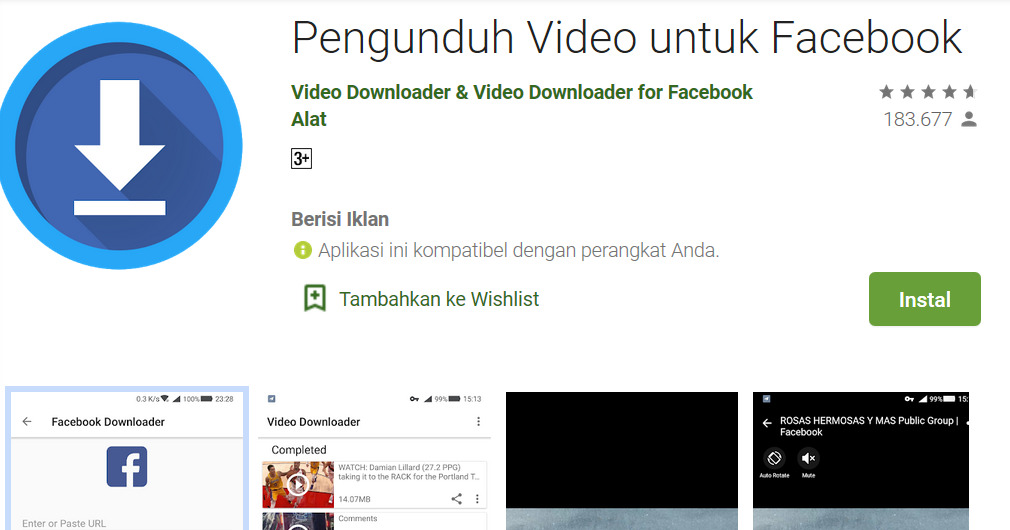 Cara download video di facebook di android pakai aplikasi - Video Downloader for facebook