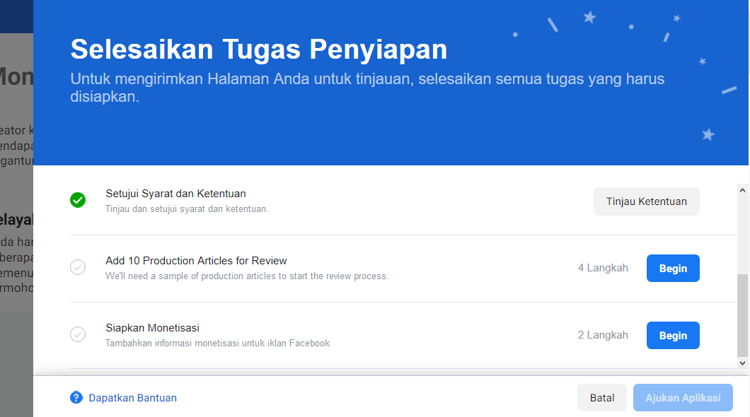 Cara monetisasi facebook agar mendapatkan penghasilan - Siapkan atau Daftarkan untuk Ditinjau