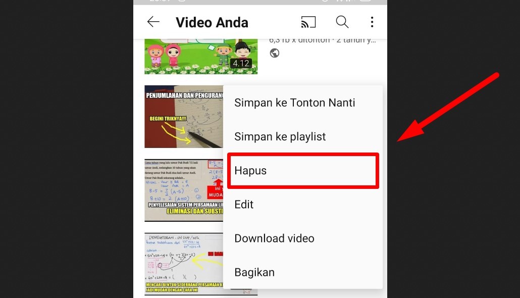 Cara menghapus video di Youtube lewat HP (konten milik sendiri)