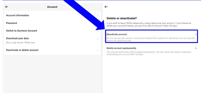 Deactivate or delete account tiktok