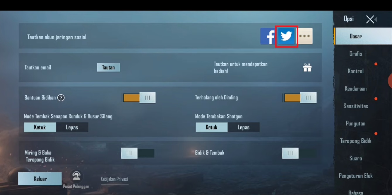 tambah twitter pada pubg