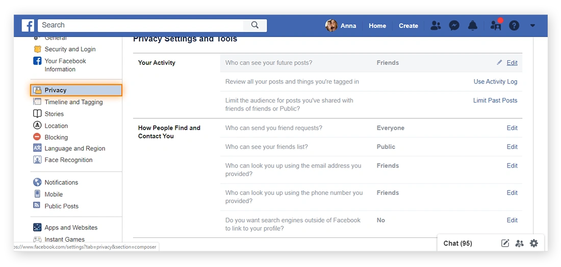 Facebook Privacy Settings Interface